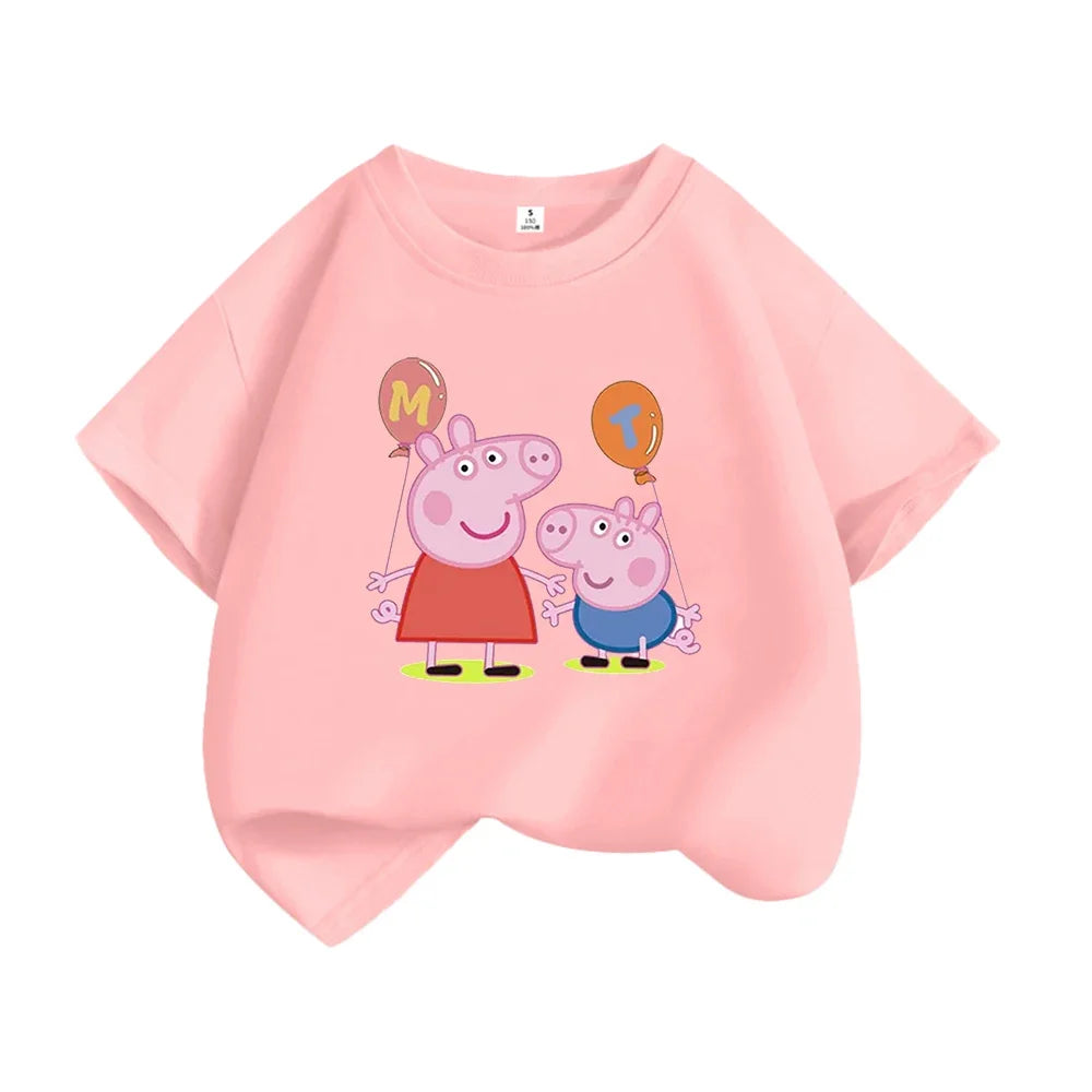 Kids T-shirt Clothes Peppa Pigs Girl Boy Short Sleeve Summer Tee Clothes Tops Cartoon Printing Children Shirt Birthday Gift