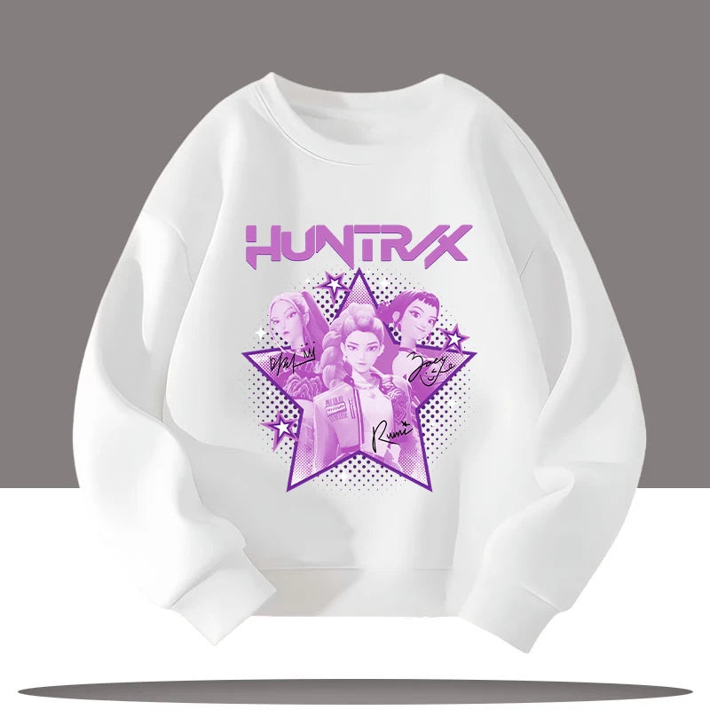 K-pop Demon Hunters New Children's Round-neck Sports Shirt with Cartoon Print - 3-12 Years Old Cute Girl Casual Top