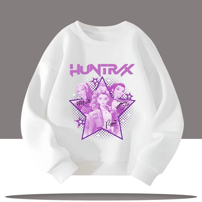 K-pop Demon Hunters New Children's Round-neck Sports Shirt with Cartoon Print - 3-12 Years Old Cute Girl Casual Top