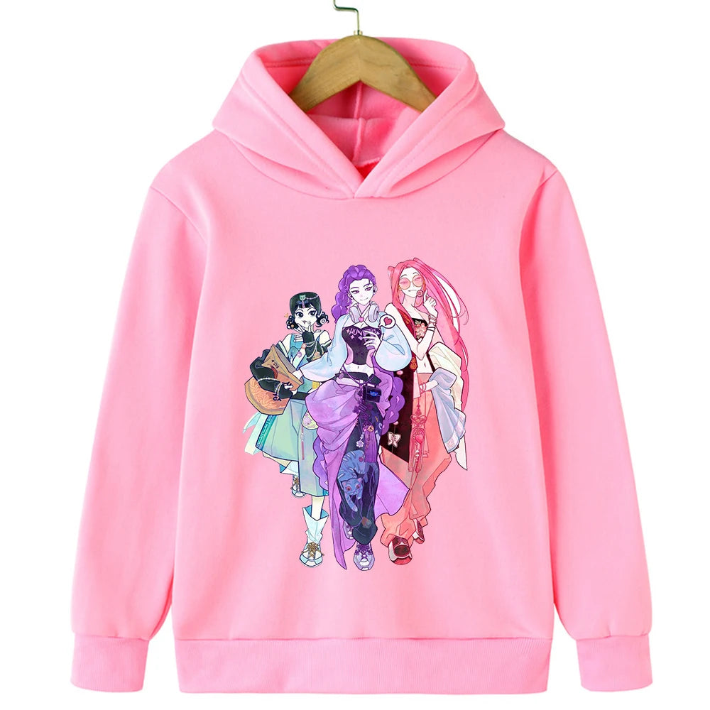 Autumn KPop Demon Hunter Cartoon Print Kids Hoodie Warm Girl Sweatshirt Children's Korean Style Fashion Casual Pullover Clothing