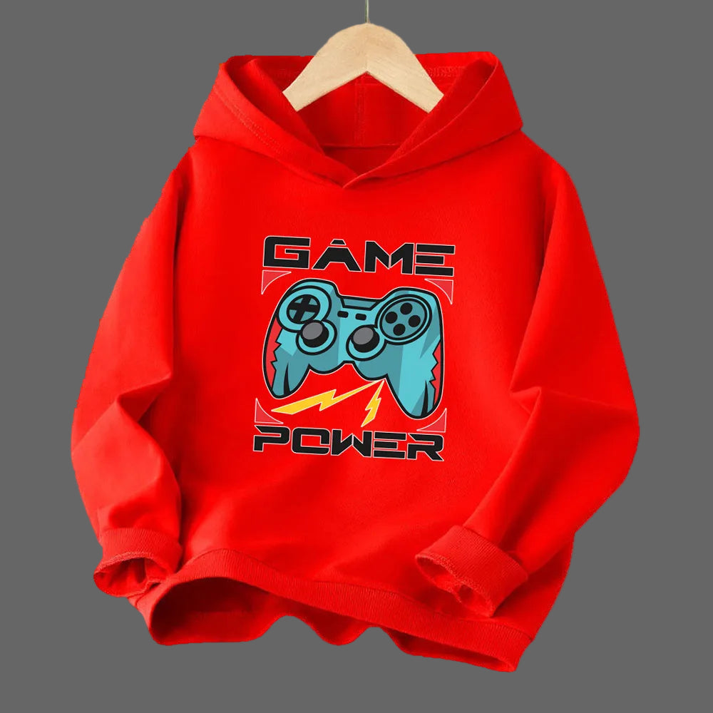 Boys Hoodies Long Sleeve Gamepad Print Children Spring Fall Hooded Sweatshirt Outdoor Stylish Boy Tops