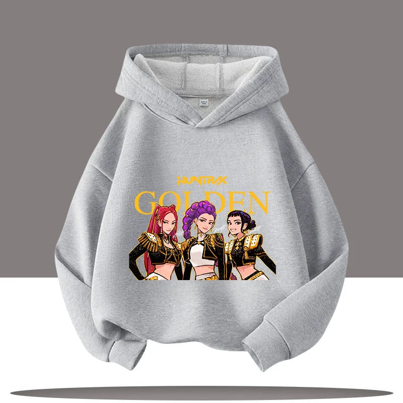 K-pop Demon Hunters Hoodies Boys Girls Long Sleeve Outerwear Saja Boys Print Hooded Coat for Children Fashion Pullover Kids Tops