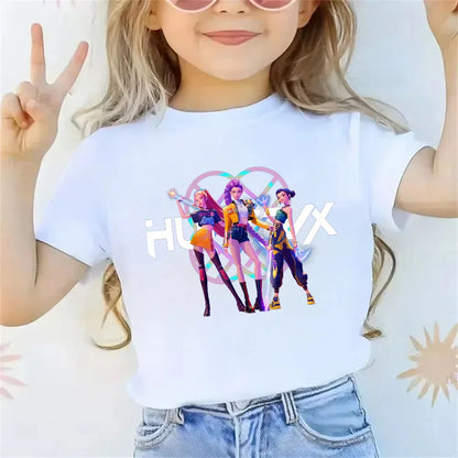 2025 new children's cotton Korean Wave demon hunter printed fashion casual round-neck top movie cartoon girl boy T-shirt