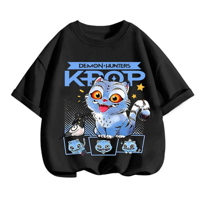 2025 new children's cotton Korean Wave demon hunter printed fashion casual round-neck top movie cartoon girl boy T-shirt