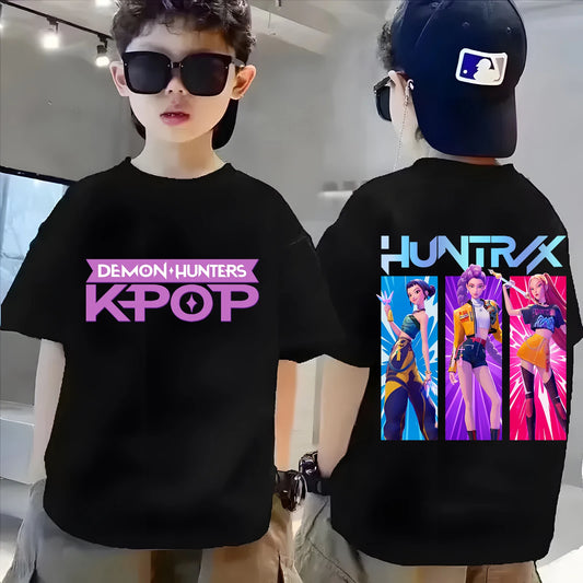 Children's Cotton T-shirt KPop Demon Hunter Printed Fashion Casual Top 2025 Movie Round Neck Cartoon Girl  Casual  Clothing