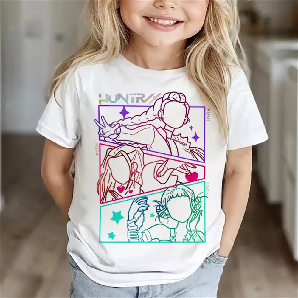 Children Clothes Girl Boy KPop Demon Hunters Soft Summer Tops 2025 Hot Movie Print T Shirts Print Kids T-shirt