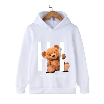 Autumn Winter Children Hoodies Kawaii Hi Teddy Bear Print Girls Boys Baby Clothes Casual Fashion Kids Sweatshirt Pullovers Tops