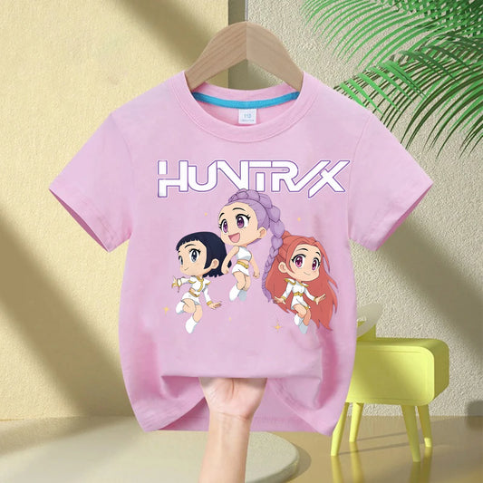 Children's Cotton T-shirt KPop Demon Hunter Printed Fashion Casual Top 2025 Movie Round Neck Cartoon Girl Boy T-shirt