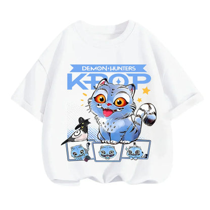 2025 new children's cotton Korean Wave demon hunter printed fashion casual round-neck top movie cartoon girl boy T-shirt
