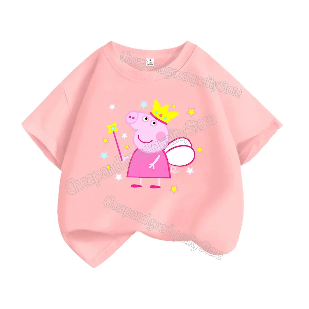 Kids T-shirt Clothes Peppa Pigs Girl Boy Short Sleeve Summer Tee Clothes Tops Cartoon Printing Children Shirt Birthday Gift