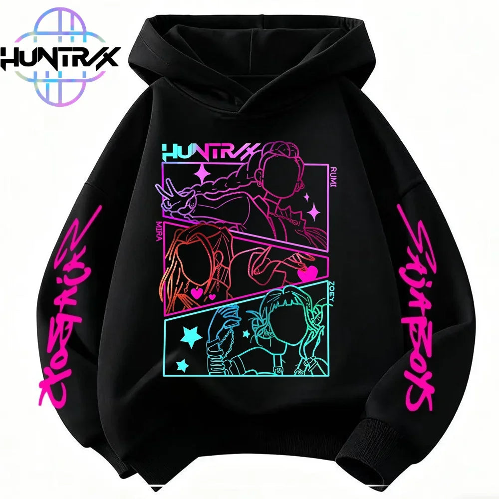 Kids' KPop Demon Hunters Hoodie 3-14Y Boys' Same Style As Hot Sale Anime Hoodie Soft Fleece 3D Print Autumn