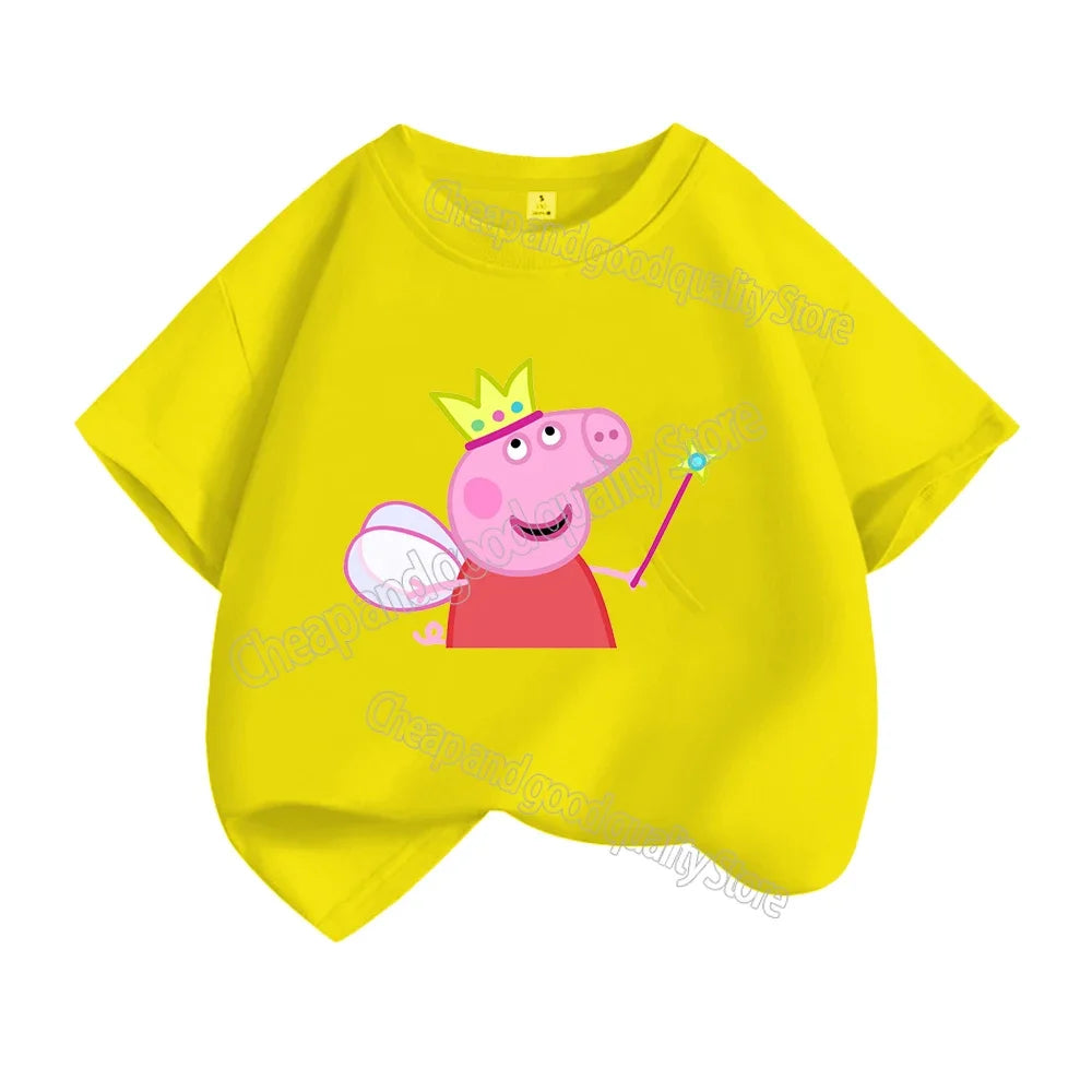 Kids T-shirt Clothes Peppa Pigs Girl Boy Short Sleeve Summer Tee Clothes Tops Cartoon Printing Children Shirt Birthday Gift