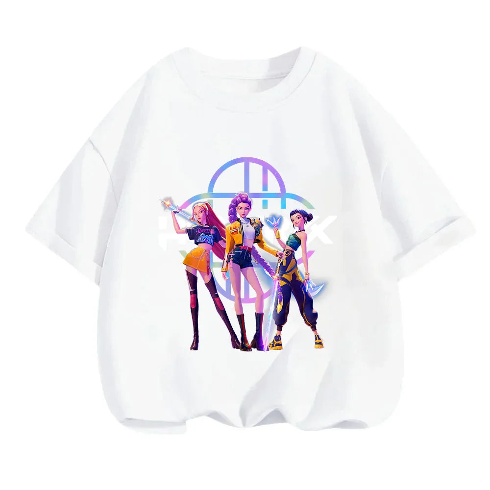 2025 new children's cotton Korean Wave demon hunter printed fashion casual round-neck top movie cartoon girl boy T-shirt