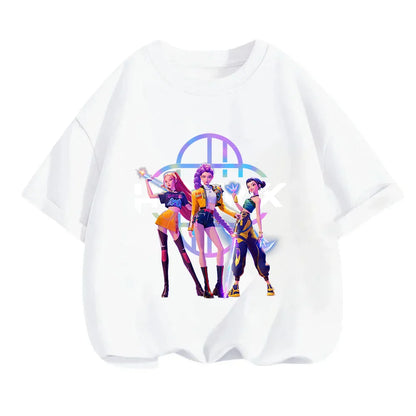 2025 new children's cotton Korean Wave demon hunter printed fashion casual round-neck top movie cartoon girl boy T-shirt