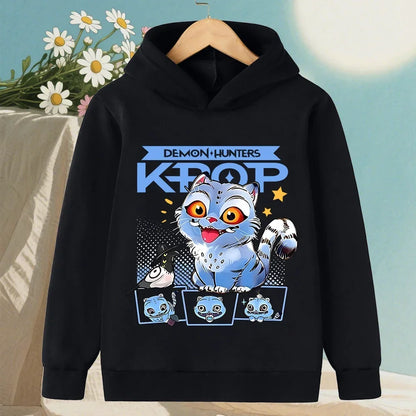 Kids Hoodie with Cartoon Hunters Print - Black Long Sleeve Pullover for Children