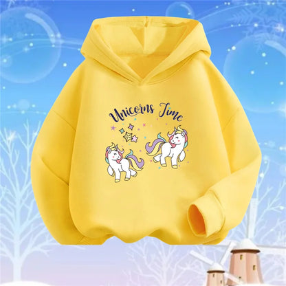 Kids Cartoon Hoodies Beauty Flower Unicorn Hoodey Sweatshirt Girls Fashion Harajuku Thin Basic Coat