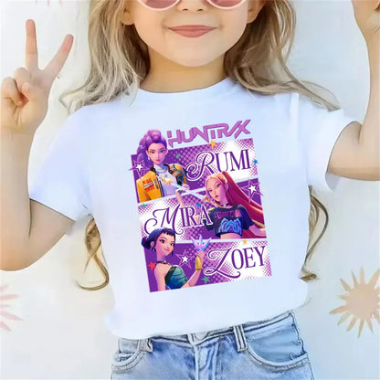 2025 new children's cotton Korean Wave demon hunter printed fashion casual round-neck top movie cartoon girl boy T-shirt