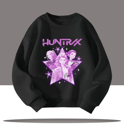 K-pop Demon Hunters New Children's Round-neck Sports Shirt with Cartoon Print - 3-12 Years Old Cute Girl Casual Top