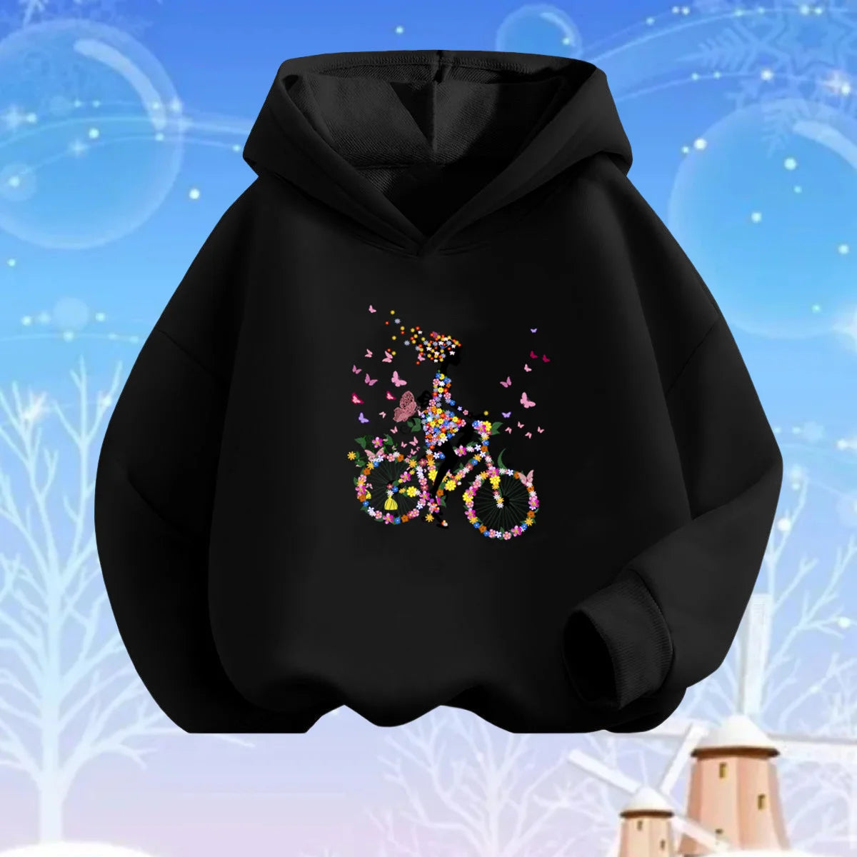 Kids Cartoon Hoodies Beauty Flower Unicorn Hoodey Sweatshirt Girls Fashion Harajuku Thin Basic Coat