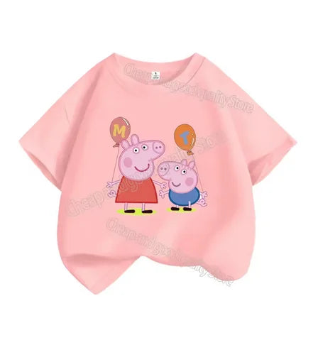 Kids T-shirt Clothes Peppa Pigs Girl Boy Short Sleeve Summer Tee Clothes Tops Cartoon Printing Children Shirt Birthday Gift