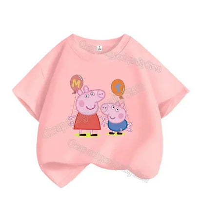 Kids T-shirt Clothes Peppa Pigs Girl Boy Short Sleeve Summer Tee Clothes Tops Cartoon Printing Children Shirt Birthday Gift