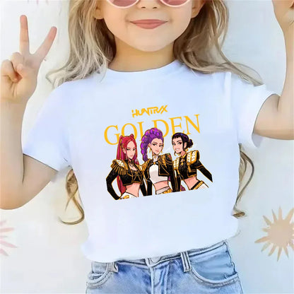 2025 new children's cotton Korean Wave demon hunter printed fashion casual round-neck top movie cartoon girl boy T-shirt