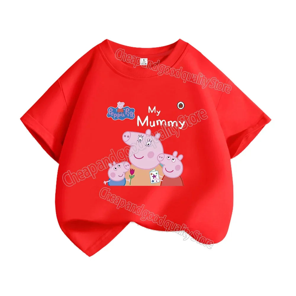 Kids T-shirt Clothes Peppa Pigs Girl Boy Short Sleeve Summer Tee Clothes Tops Cartoon Printing Children Shirt Birthday Gift