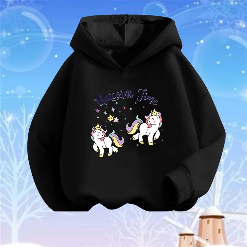 Kids Cartoon Hoodies Beauty Flower Unicorn Hoodey Sweatshirt Girls Fashion Harajuku Thin Basic Coat