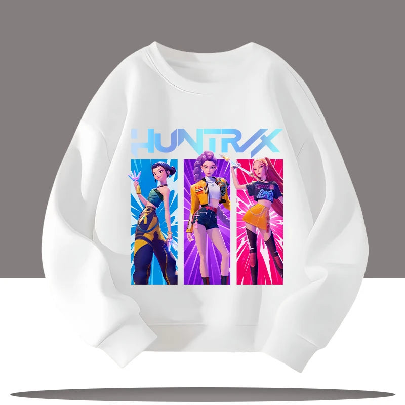 K-pop Demon Hunters New Children's Round-neck Sports Shirt with Cartoon Print - 3-12 Years Old Cute Girl Casual Top
