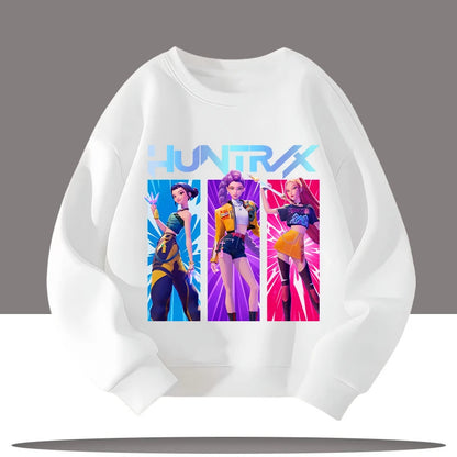 K-pop Demon Hunters New Children's Round-neck Sports Shirt with Cartoon Print - 3-12 Years Old Cute Girl Casual Top