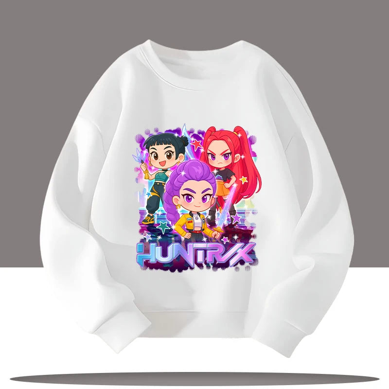 K-pop Demon Hunters New Children's Round-neck Sports Shirt with Cartoon Print - 3-12 Years Old Cute Girl Casual Top