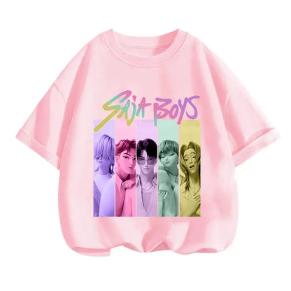 2025 new children's cotton Korean Wave demon hunter printed fashion casual round-neck top movie cartoon girl boy T-shirt