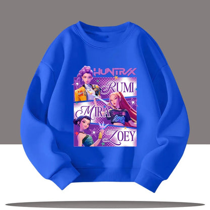 K-pop Demon Hunters New Children's Round-neck Sports Shirt with Cartoon Print - 3-12 Years Old Cute Girl Casual Top