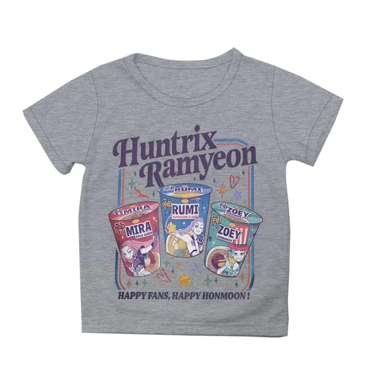 1 Kpop kids T-shirt made of skin-friendly fabric trendy anime style with fun instant noodles and letter prints