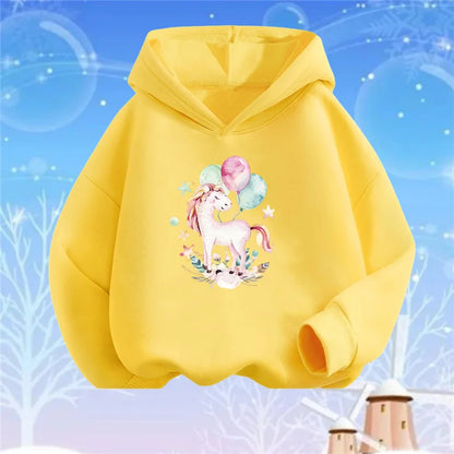 Kids Cartoon Hoodies Beauty Flower Unicorn Hoodey Sweatshirt Girls Fashion Harajuku Thin Basic Coat