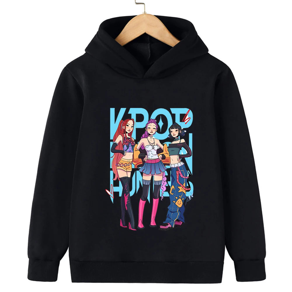 Autumn KPop Demon Hunter Cartoon Print Kids Hoodie Warm Girl Sweatshirt Children's Korean Style Fashion Casual Pullover Clothing