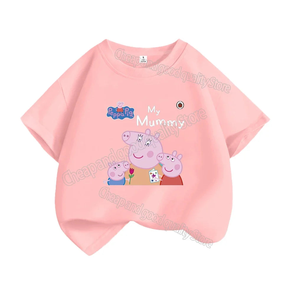Kids T-shirt Clothes Peppa Pigs Girl Boy Short Sleeve Summer Tee Clothes Tops Cartoon Printing Children Shirt Birthday Gift