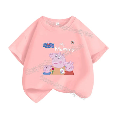 Kids T-shirt Clothes Peppa Pigs Girl Boy Short Sleeve Summer Tee Clothes Tops Cartoon Printing Children Shirt Birthday Gift