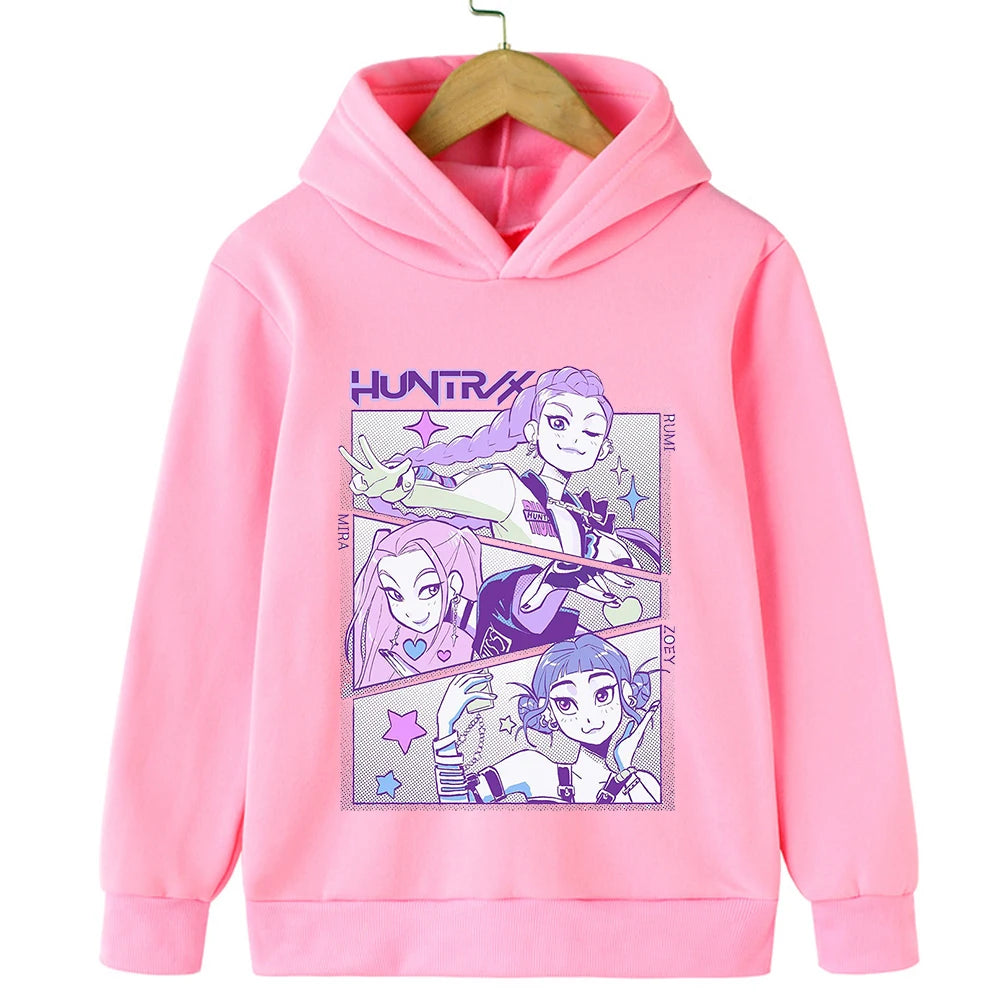 Autumn KPop Demon Hunter Cartoon Print Kids Hoodie Warm Girl Sweatshirt Children's Korean Style Fashion Casual Pullover Clothing