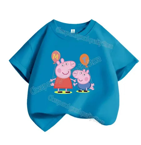 Kids T-shirt Clothes Peppa Pigs Girl Boy Short Sleeve Summer Tee Clothes Tops Cartoon Printing Children Shirt Birthday Gift
