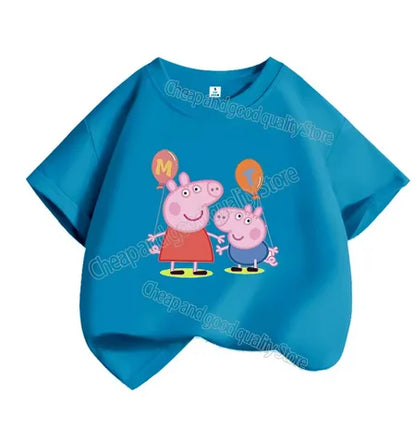 Kids T-shirt Clothes Peppa Pigs Girl Boy Short Sleeve Summer Tee Clothes Tops Cartoon Printing Children Shirt Birthday Gift