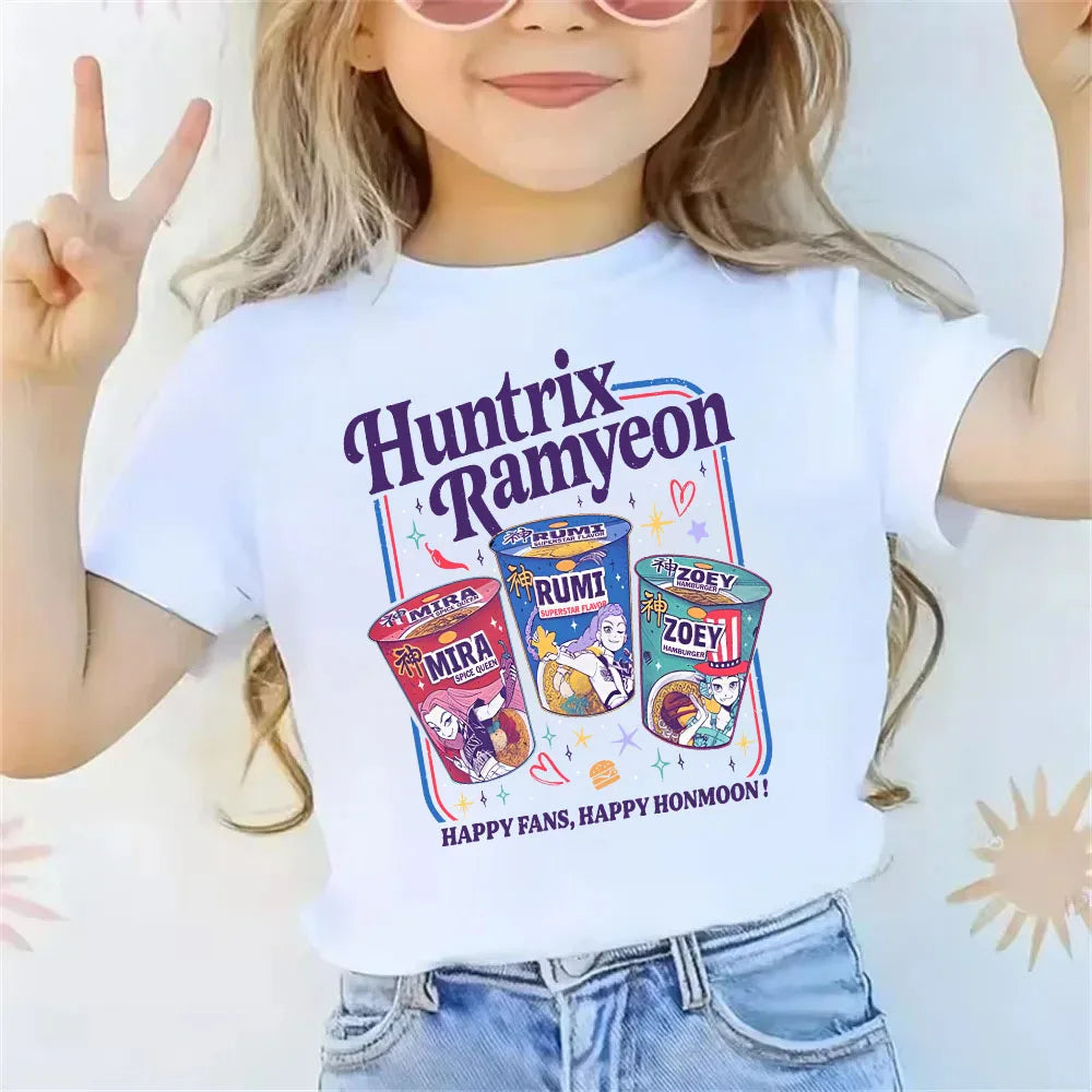 2025 new children's cotton Korean Wave demon hunter printed fashion casual round-neck top movie cartoon girl boy T-shirt
