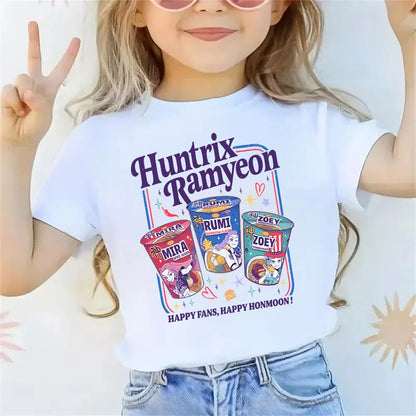 2025 new children's cotton Korean Wave demon hunter printed fashion casual round-neck top movie cartoon girl boy T-shirt