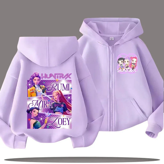 K Pop Zip Up Sweatshirt Kpop Demon Hunters Hoodie Children Clothes Kid Girl Boy Sweatshirt Zipper Hoody Baby Casual Top