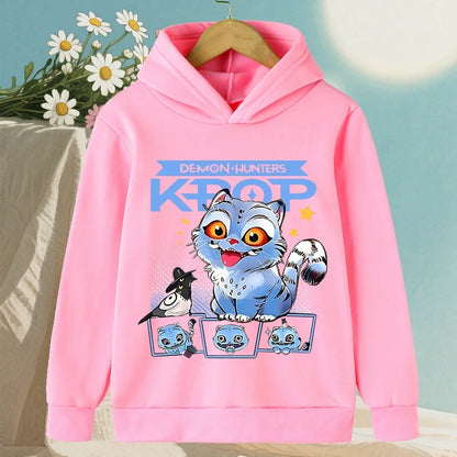 Kids Hoodie with Cartoon Hunters Print - Black Long Sleeve Pullover for Children