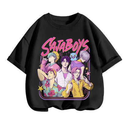 2025 new children's cotton Korean Wave demon hunter printed fashion casual round-neck top movie cartoon girl boy T-shirt