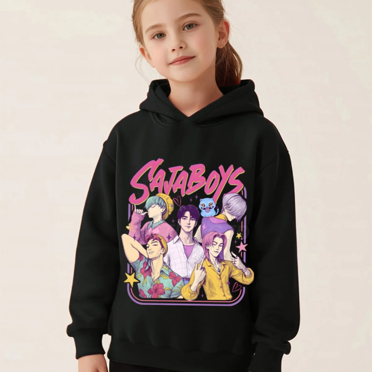 K-pop Demon Hunters Hoodies Boys Girls Long Sleeve Outerwear Saja Boys Print Hooded Coat for Children Fashion Pullover Kids Tops