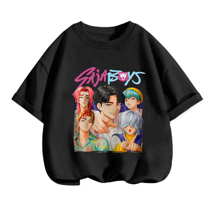 2025 new children's cotton Korean Wave demon hunter printed fashion casual round-neck top movie cartoon girl boy T-shirt
