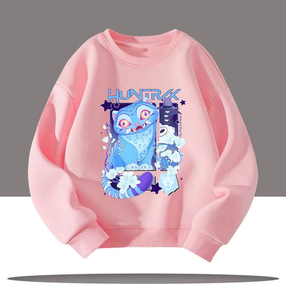 K-pop Demon Hunters New Children's Round-neck Sports Shirt with Cartoon Print - 3-12 Years Old Cute Girl Casual Top