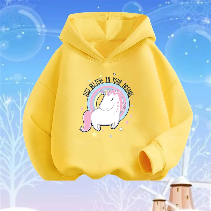 Kids Cartoon Hoodies Beauty Flower Unicorn Hoodey Sweatshirt Girls Fashion Harajuku Thin Basic Coat